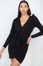 Load image into Gallery viewer, Black Puff Slv Front Wrap Dress
