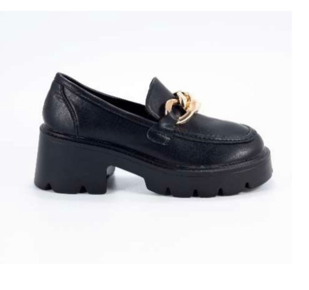Mara Black Gold Chain Loafers