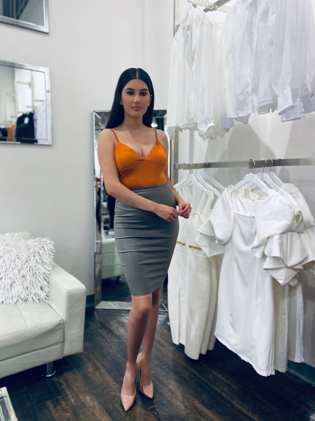 Olive Faux Leather Skirt