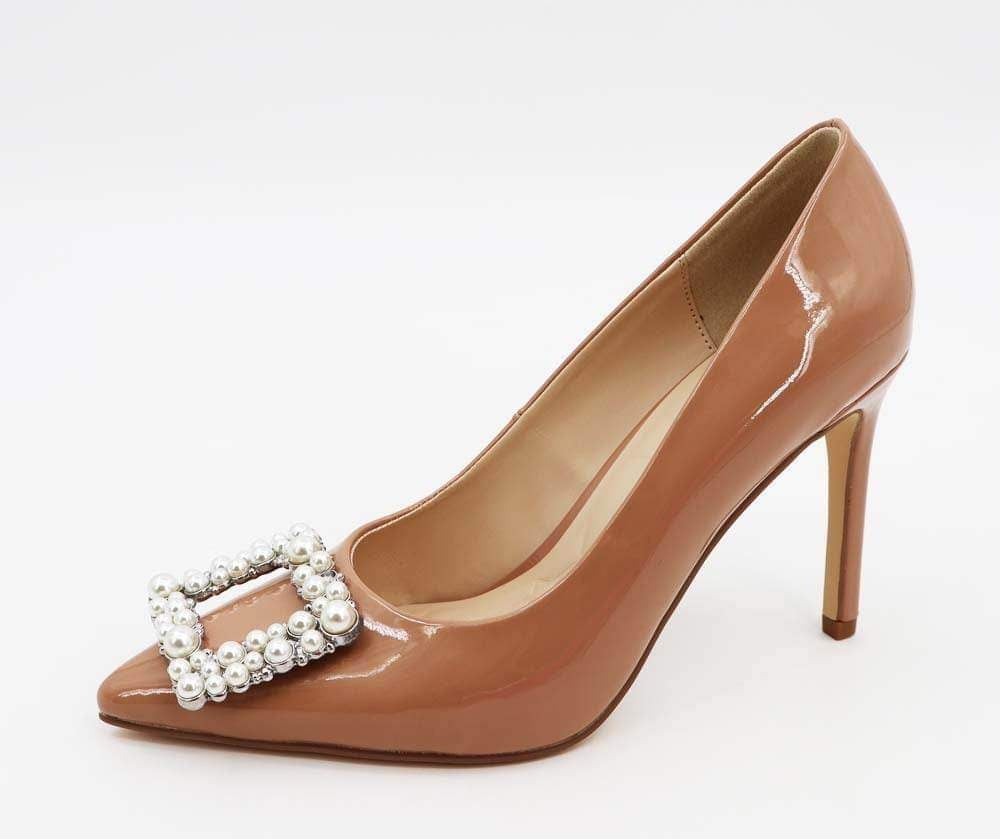 Aimee Pointy Toe Heels W/ Pearls - Natural