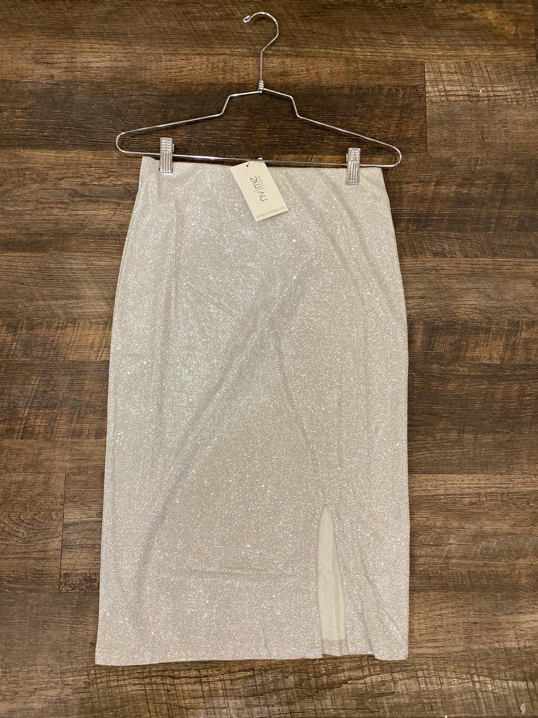 Silver Glitter Midi Skirt
