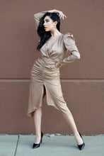 Load image into Gallery viewer, Victoria L/S Satin Midi Dress Lt.Mocha
