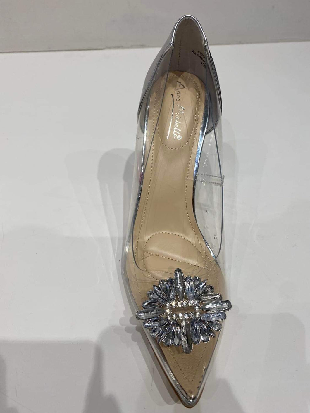 Amber Rhinestone Buckle Pumps - Clear Silver